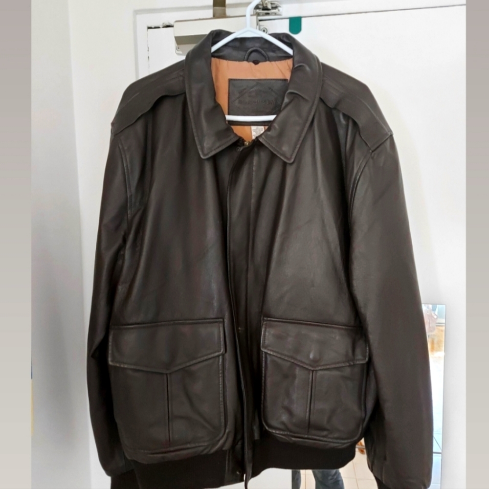 Men's Vintage genuine leather jacket - dark, warm brown, size large